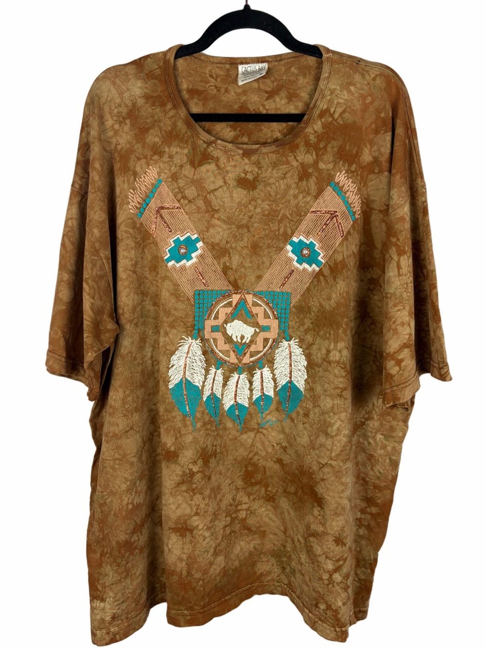 Cactus Bay Vintage Southwestern Buffalo Graphic Tie Dye Top XL